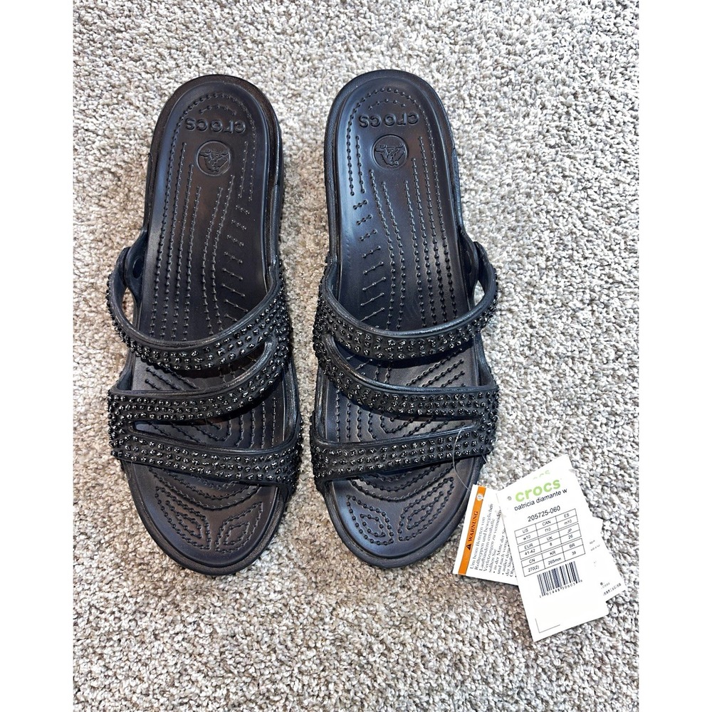 Crocs Patricia Diamante Wedge Sandals Women's Size 10 Black Rhinestone NWT